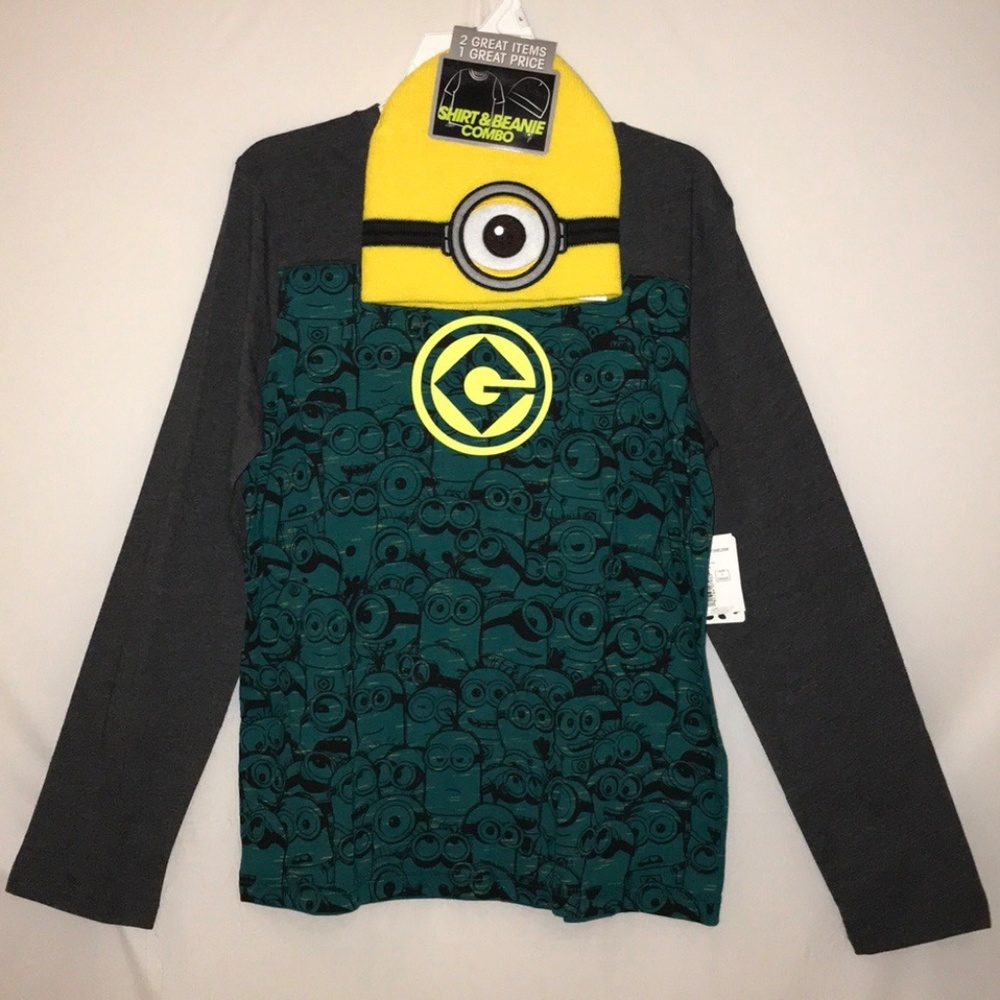 NWT Despicable ME Boys L/S Shirt with Beanie Sz L